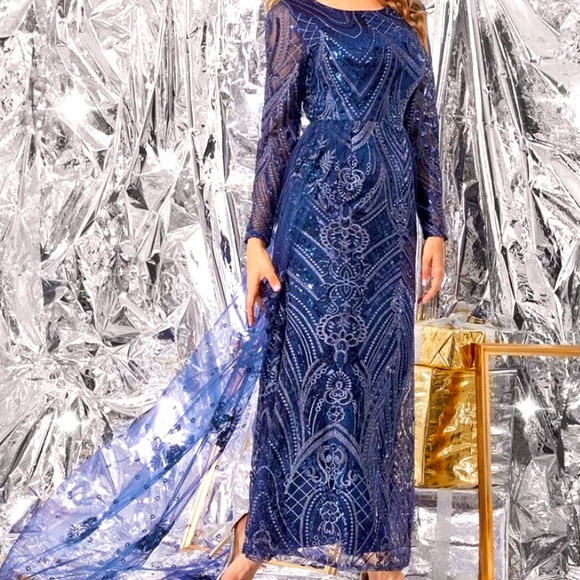 New long sleeve sequins dress with skirt attached - Picture 2 of 3